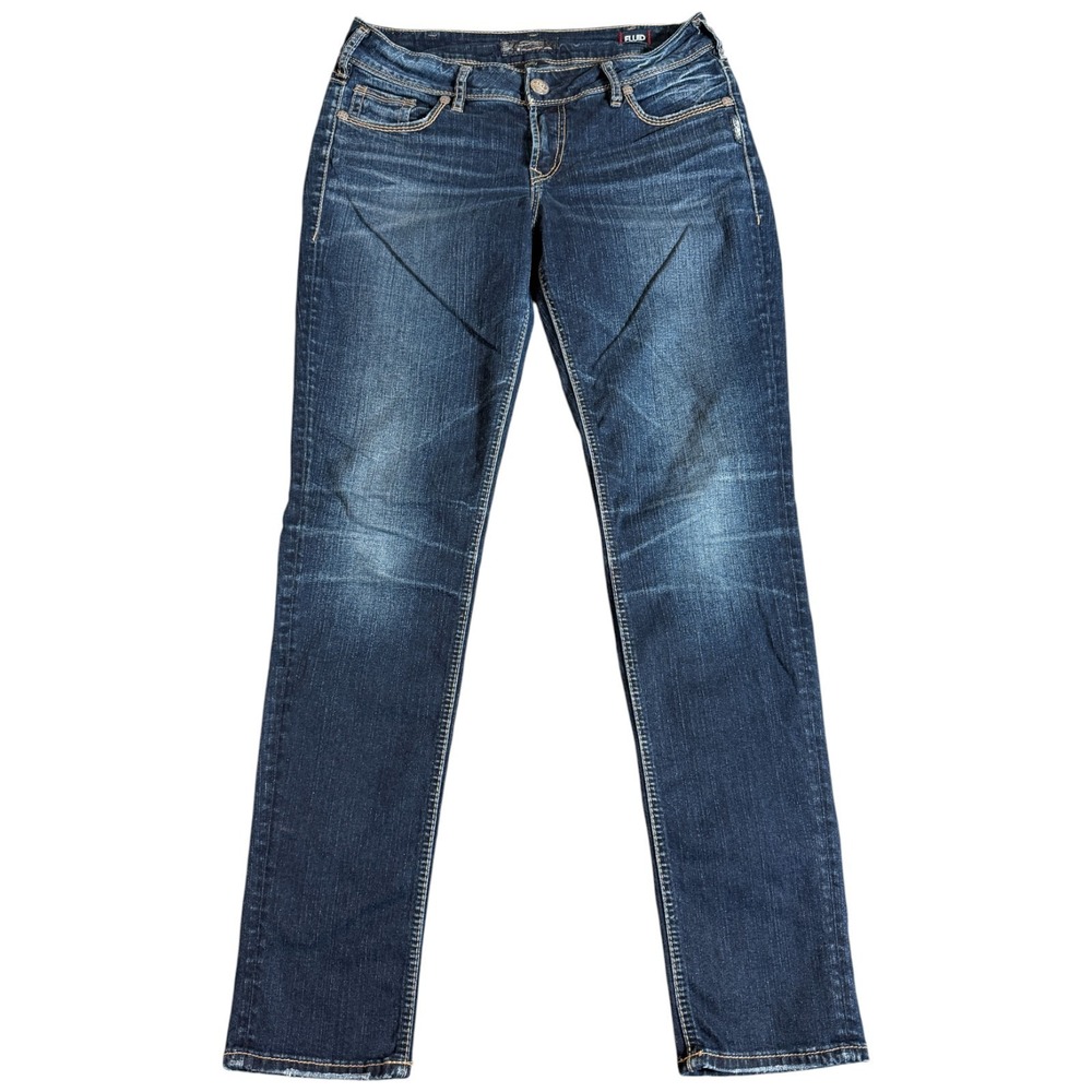 Silver Jeans Women's 31X31 Denim Suki Mid Skinny Dark Blue Wash Distressed‎ Y2K